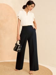 Love & Roses Navy Blue Petite High Waist Wide Leg Tailored Trousers - Image 4 of 4