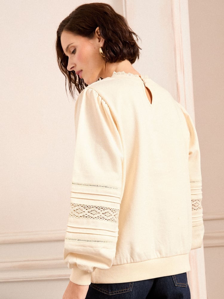 Love & Roses Ivory Pintuck Jersey Sweatshirt - Image 4 of 4 Love & Roses Ivory Pintuck Jersey Sweatshirt - Image 4 of 4