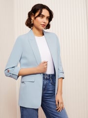 Friends Like These Blue Edge to Edge Tailored Sleeve Detail Blazer - Image 2 of 5