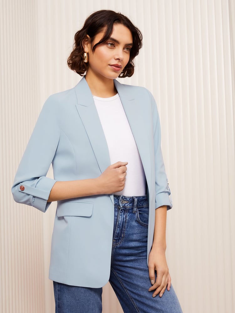 Friends Like These Blue Edge to Edge Tailored Sleeve Detail Blazer - Image 2 of 5
