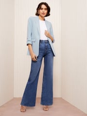 Friends Like These Blue Edge to Edge Tailored Sleeve Detail Blazer - Image 3 of 5
