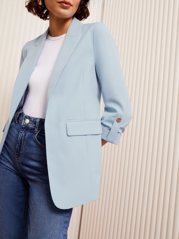 Friends Like These Blue Edge to Edge Tailored Sleeve Detail Blazer - Image 5 of 5