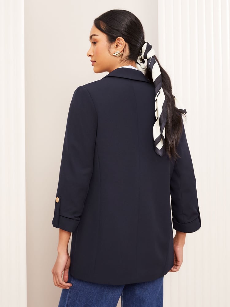 Friends Like These Navy Edge to Edge Tailored Sleeve Detail Blazer - Image 4 of 4
