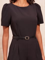 Friends Like These Black Petite Boat Neck Tailored Jumpsuit With Belt Detail - Image 3 of 4