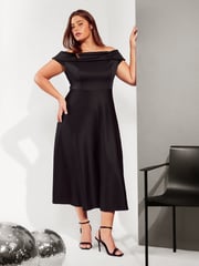 Friends Like These Black Curves Scuba Bardot Midi Dress - Image 1 of 4