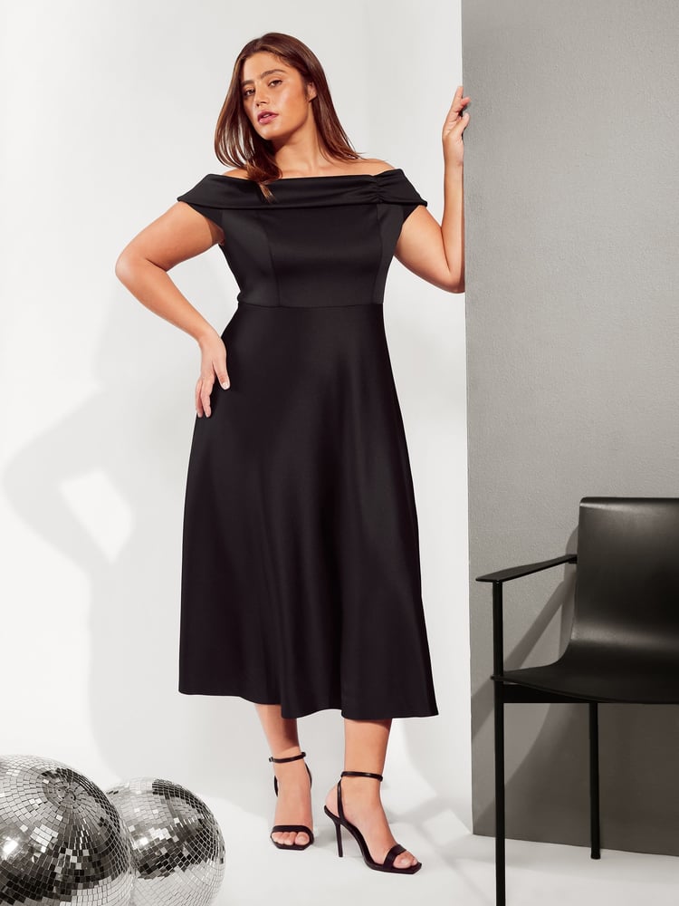 Friends Like These Black Curves Scuba Bardot Midi Dress - Image 1 of 4