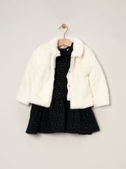 Miss Girls Faux Fur Jacket, Dress And Tights Outfit Set - Image 2 of 4
