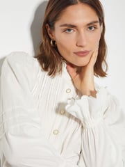 Monsoon White Rose Long Sleeve 100% Cotton Frill Pleat Shirt - Image 4 of 5