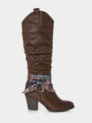 Joe Browns Brown Bandana Trim Knee High Long Boots - Image 3 of 6