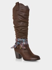 Joe Browns Brown Bandana Trim Knee High Long Boots - Image 4 of 6