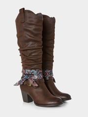 Joe Browns Brown Bandana Trim Knee High Long Boots - Image 5 of 6
