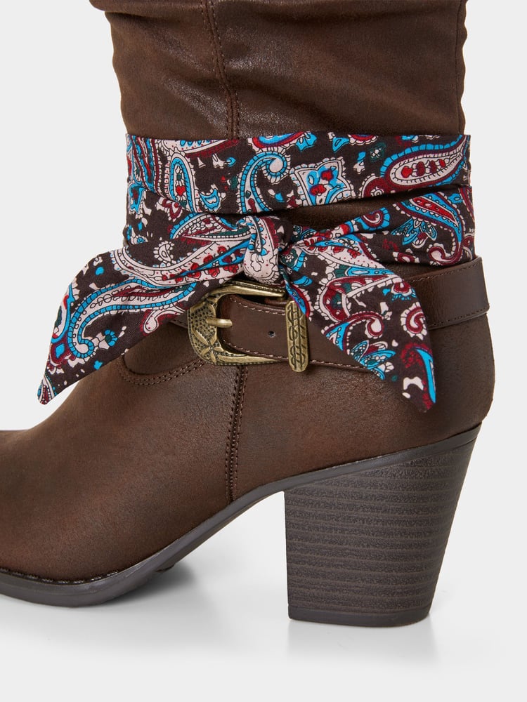 Joe Browns Brown Bandana Trim Knee High Long Boots - Image 6 of 6