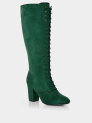 Joe Browns Green Long Microsuede Lace Up Heeled Boots - Image 2 of 6