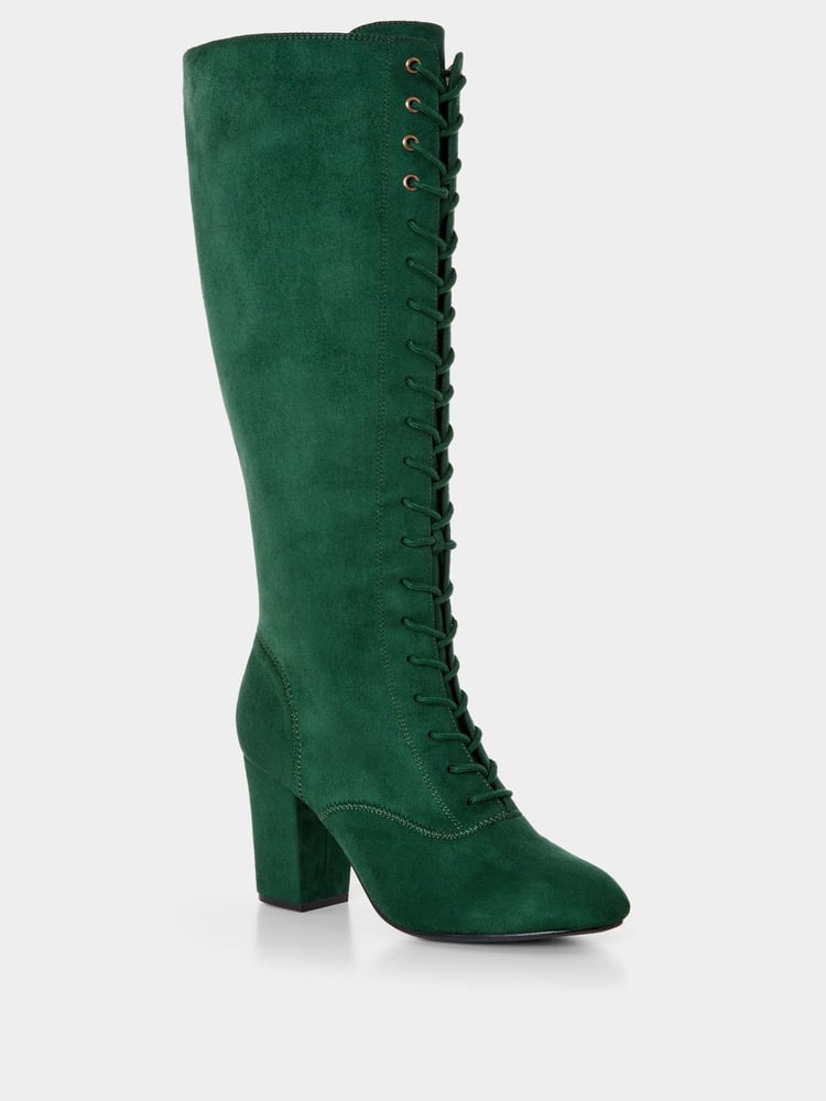 Joe Browns Green Long Microsuede Lace Up Heeled Boots - Image 2 of 6