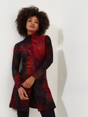 Joe Browns Red Burn Out Turtleneck Long Sleeve Jersey Tunic Top - Image 1 of 6