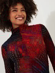 Joe Browns Red Burn Out Turtleneck Long Sleeve Jersey Tunic Top - Image 3 of 6