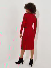Joe Browns Red Retro Geometric Print Flattering Ruched Jersey Dress - Image 5 of 7