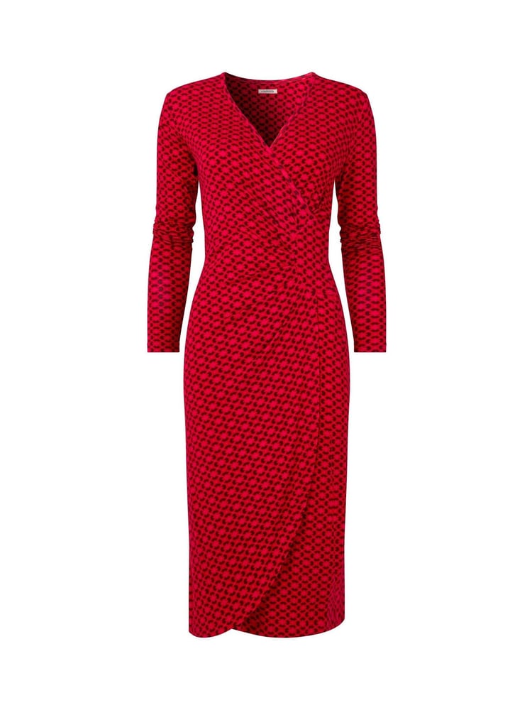Joe Browns Red Retro Geometric Print Flattering Ruched Jersey Dress - Image 7 of 7