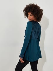 Joe Browns Blue Velour Longline Tie Front Layered Frilly Top - Image 4 of 7