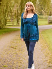 Joe Browns Blue Velour Longline Tie Front Layered Frilly Top - Image 6 of 7