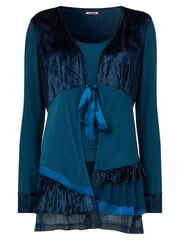 Joe Browns Blue Velour Longline Tie Front Layered Frilly Top - Image 7 of 7