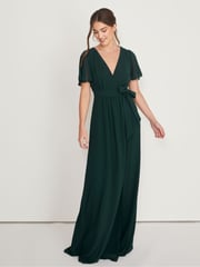 Six Stories Green Flutter Sleeve Wrap Tie Chiffon Flower Girl Dress - Image 1 of 6
