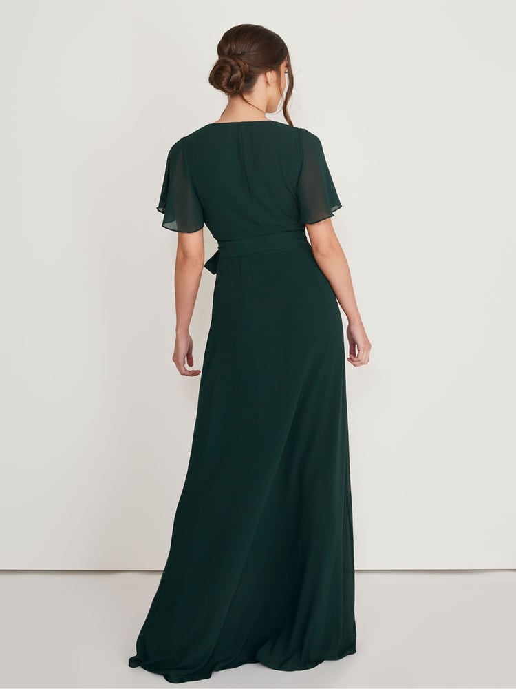 Six Stories Green Flutter Sleeve Wrap Tie Chiffon Flower Girl Dress - Image 2 of 6
