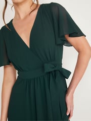 Six Stories Green Flutter Sleeve Wrap Tie Chiffon Flower Girl Dress - Image 3 of 6