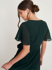 Six Stories Green Flutter Sleeve Wrap Tie Chiffon Flower Girl Dress - Image 4 of 6