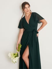 Six Stories Green Flutter Sleeve Wrap Tie Chiffon Flower Girl Dress - Image 5 of 6