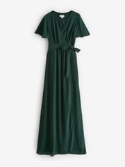Six Stories Green Flutter Sleeve Wrap Tie Chiffon Flower Girl Dress - Image 6 of 6