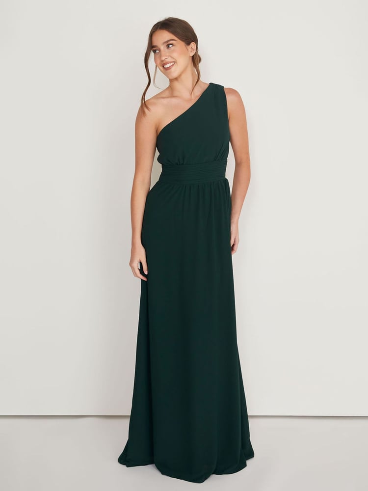 Six Stories Green One Shoulder Pleated Waist Chiffon Bridesmaid Dress - Image 1 of 6
