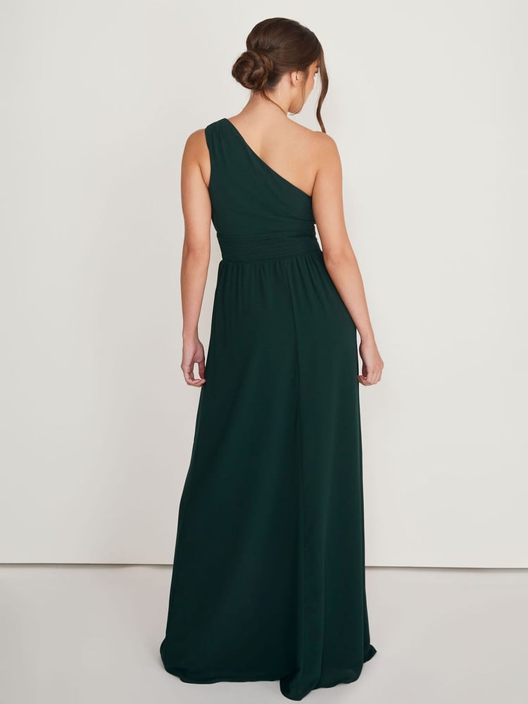 Six Stories Green One Shoulder Pleated Waist Chiffon Bridesmaid Dress - Image 2 of 6