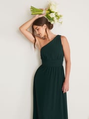 Six Stories Green One Shoulder Pleated Waist Chiffon Bridesmaid Dress - Image 3 of 6