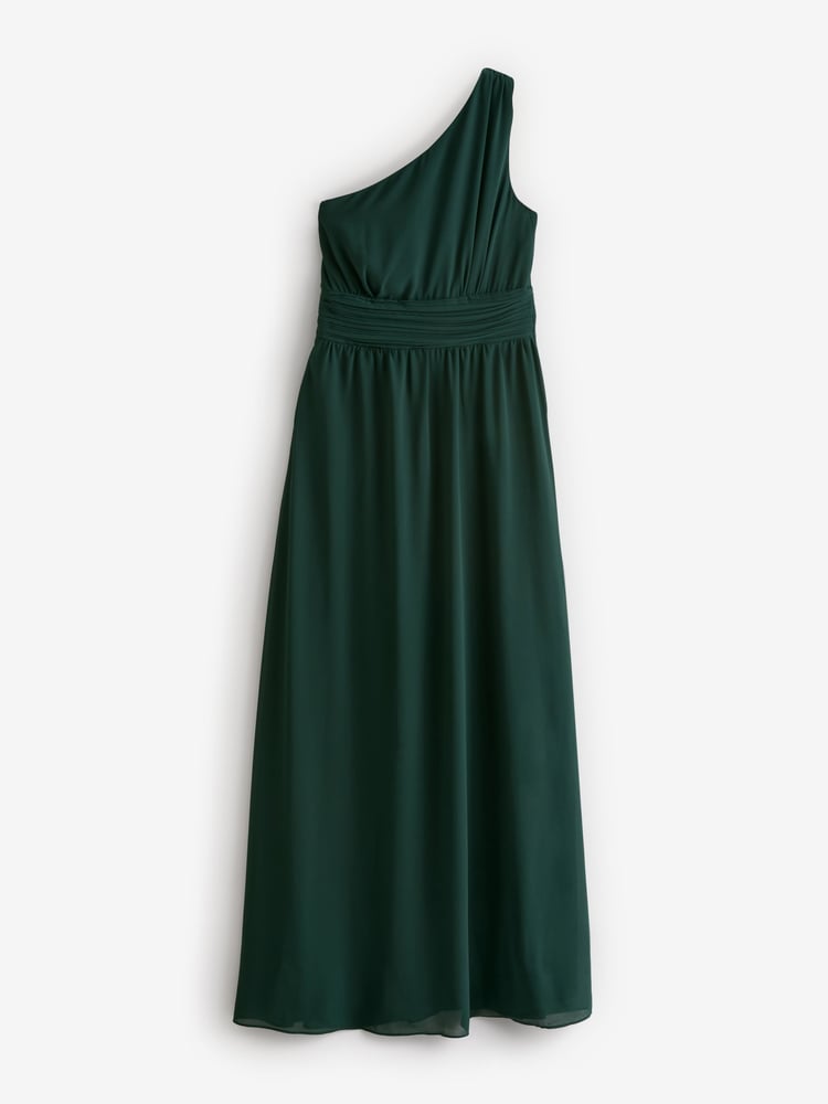 Six Stories Green One Shoulder Pleated Waist Chiffon Bridesmaid Dress - Image 6 of 6