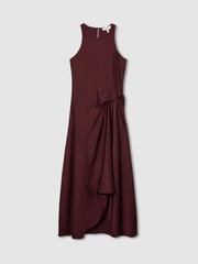 Reiss Burgundy Micah Petite Satin Drape Tuck Midi Dress - Image 2 of 7