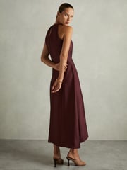 Reiss Burgundy Micah Petite Satin Drape Tuck Midi Dress - Image 5 of 7