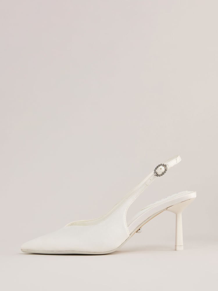 Lipsy White Occasion Ivory Satin Kitten Heel Slingback Bridal Wedding Courts - Image 5 of 5
