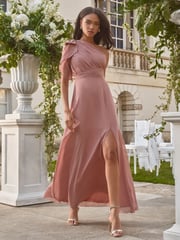 Lipsy Blush Pink Bow One Shoulder Maxi Wedding Bridesmaid Dress - Image 1 of 4
