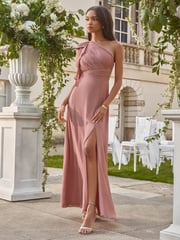 Lipsy Blush Pink Bow One Shoulder Maxi Wedding Bridesmaid Dress - Image 3 of 4