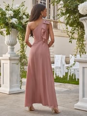 Lipsy Blush Pink Bow One Shoulder Maxi Wedding Bridesmaid Dress - Image 4 of 4