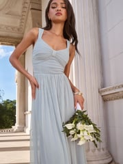Lipsy Blue Petite Mesh Strappy Sweetheart Wedding Bridesmaid Maxi Dress - Image 2 of 5