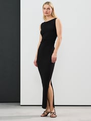 Black Side Seam Ruched Detail Maxi Length Sleeveless Dress - Image 2 of 3