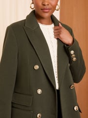 Love & Roses Olive Green Double Breasted Hourglass Longline Coat - Image 2 of 4