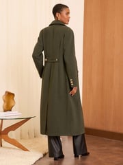 Love & Roses Olive Green Double Breasted Hourglass Longline Coat - Image 3 of 4