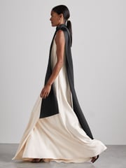 Reiss Black/Ivory Isobel Atelier Sash-Neck Satin Occasion Dress - Image 3 of 6