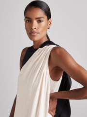 Reiss Black/Ivory Isobel Atelier Sash-Neck Satin Occasion Dress - Image 4 of 6