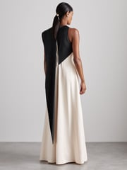 Reiss Black/Ivory Isobel Atelier Sash-Neck Satin Occasion Dress - Image 5 of 6
