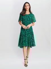Gina Bacconi Green Annette Chiffon Dress - Image 1 of 7