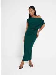River Island Green Petite Drape Asym Wrap Midi Dress - Image 1 of 6